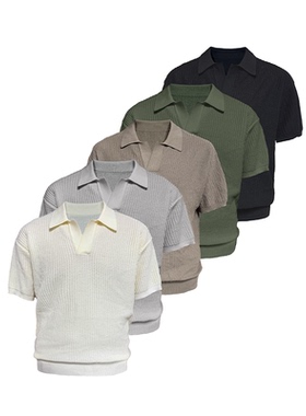 JCAESAR TEE POLO领冰丝针织短袖 竖纹肌理合体修身螺纹下摆袖口