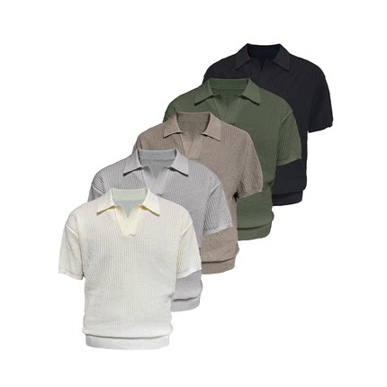 JCAESAR TEE POLO领冰丝针织短袖 竖纹肌理合体修身螺纹下摆袖口