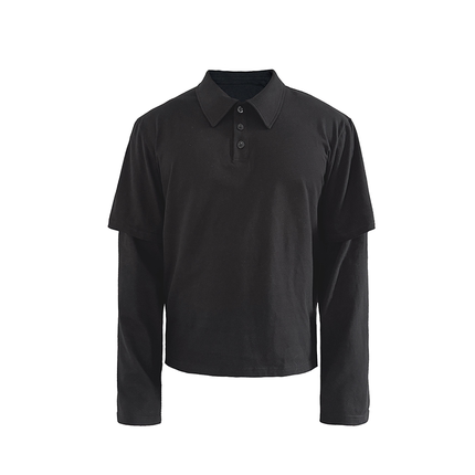 JCAESAR TWO FAKES SLEEVE 黑色假两件POLO衫 短宽版 定制亮面扣