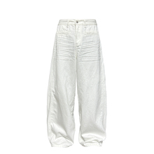 JCAESAR WHITE DENIM压褶白色阔腿牛仔裤 立体抓痕猫须 baggy版型
