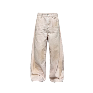 JCAESAR DENIMS 擦臟壓褶丹寧粉色牛仔褲 baggy手工自然做舊 PINK