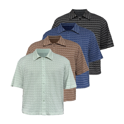 JCAESAR SHORT SHIRT条纹针织短袖衬衫 横向多色 块面肌理感 宽松