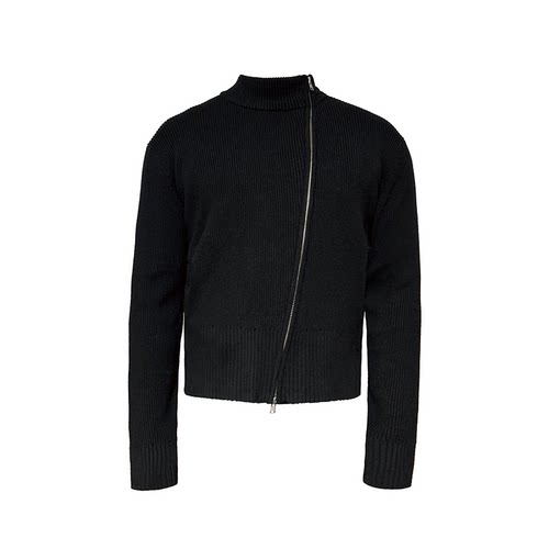 高弹包芯纱贯穿式双开斜拉链毛衣