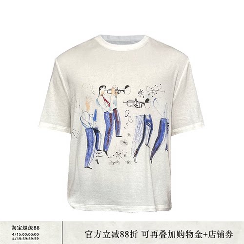 JCAESAR TEE蓝色乐章印花短袖t恤 多美天丝羊毛 康丽数码直喷合体