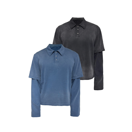 JCAESAR LONG SLEEVE 假两件水洗POLO长袖 日晒褪色 短宽版型