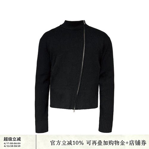 高弹包芯纱贯穿式双开斜拉链毛衣