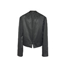 蜡感硬挺皮料 JCAESAR 异形领按扣皮衣 JACKET 下摆开叉 LEATHER