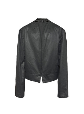 JCAESAR LEATHER JACKET 异形领按扣皮衣 蜡感硬挺皮料 下摆开叉