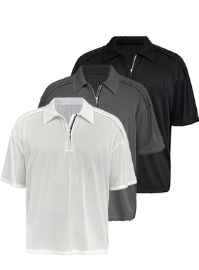 JCAESAR BLIND SHIRT 百叶窗POLO解构短袖 竖纹肌理 EXCELLA拉链