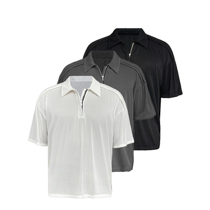 JCAESAR BLIND SHIRT 百叶窗POLO解构短袖 竖纹肌理 EXCELLA拉链