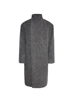 JCAESAR COAT后打褶斜门襟茧型大衣高克重羊毛羊驼混纺不粘毛宽松