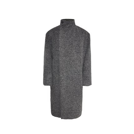 JCAESAR COAT后打褶斜门襟茧型大衣高克重羊毛羊驼混纺不粘毛宽松