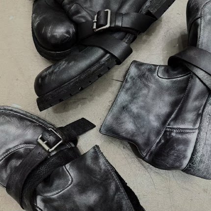 JCAESAR BOOTS做旧霜冻绑带工程师靴 固特异 阿根廷牛皮 真皮大底