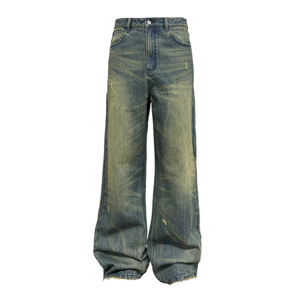 JCAESAR DENIM 内华达水洗牛仔裤 异形水洗做旧自然猫须 直筒宽松