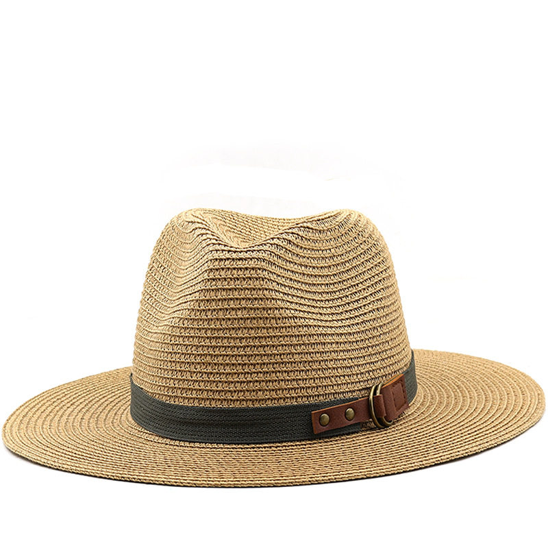 男女士绿织带装饰大檐草帽春夏季英伦风新款户外出行遮阳爵士草帽