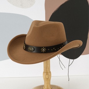 男款女款 西部牛仔帽 金属花朵配饰pu皮质腰带爵士帽舞台表演帽子