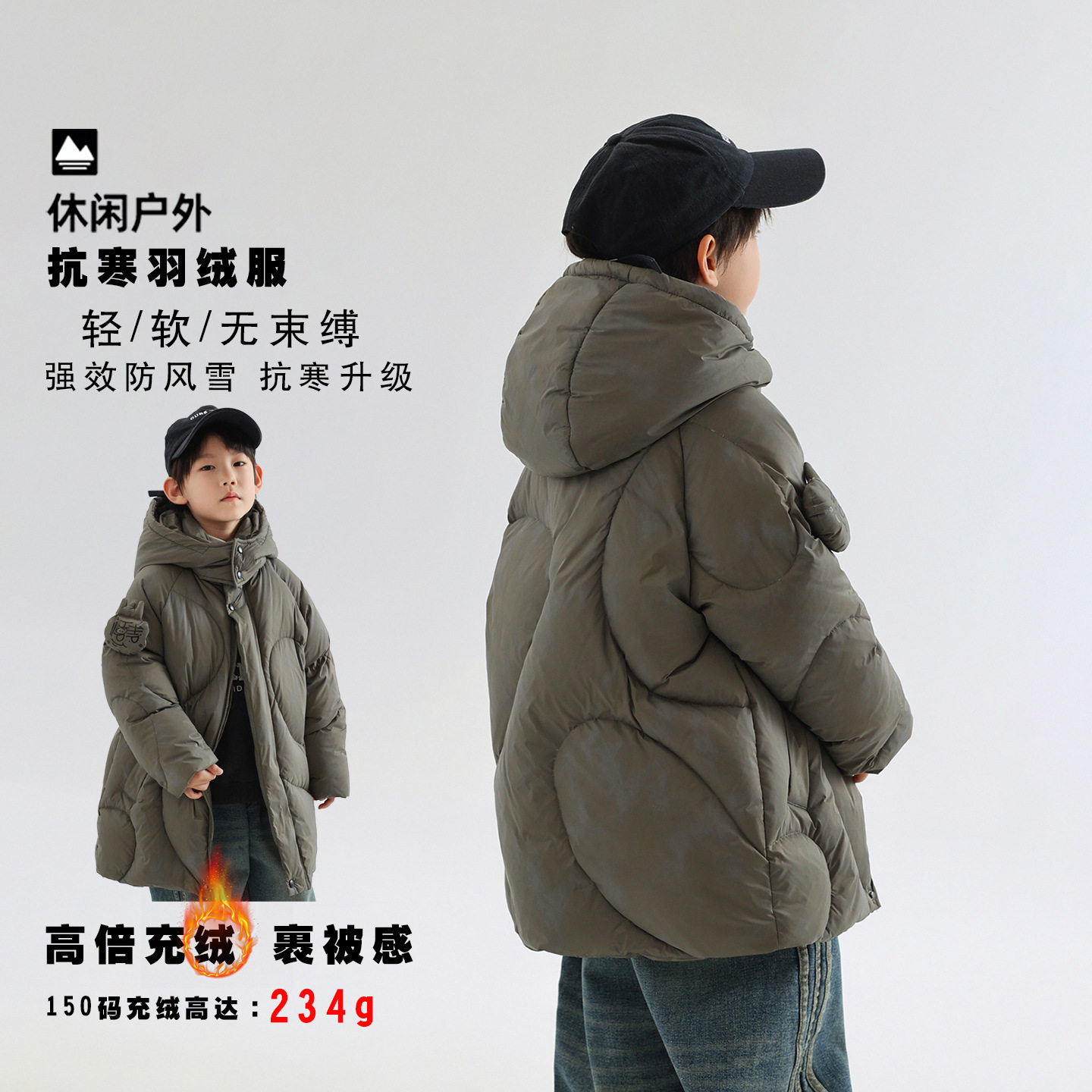 糖C男童冬款滑雪服2024新款渲染立体儿童羽绒服