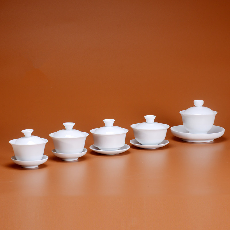 德化高白瓷茶具三才碗盖碗陶瓷大中小号泡茶器纯白色礼品定制logo