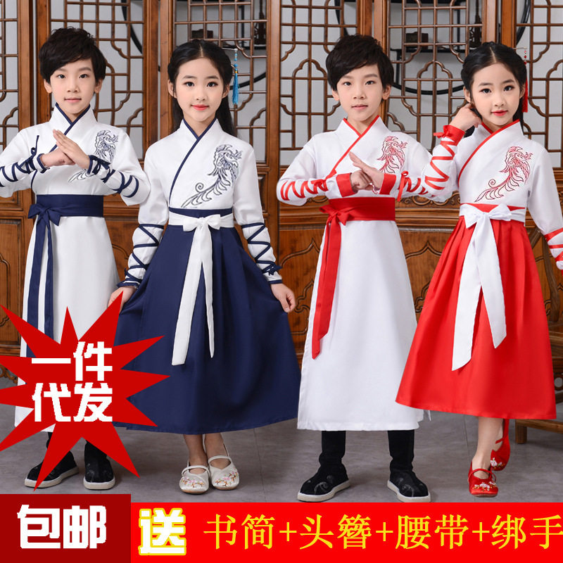 儿童古装国学汉服书童演出服襦裙