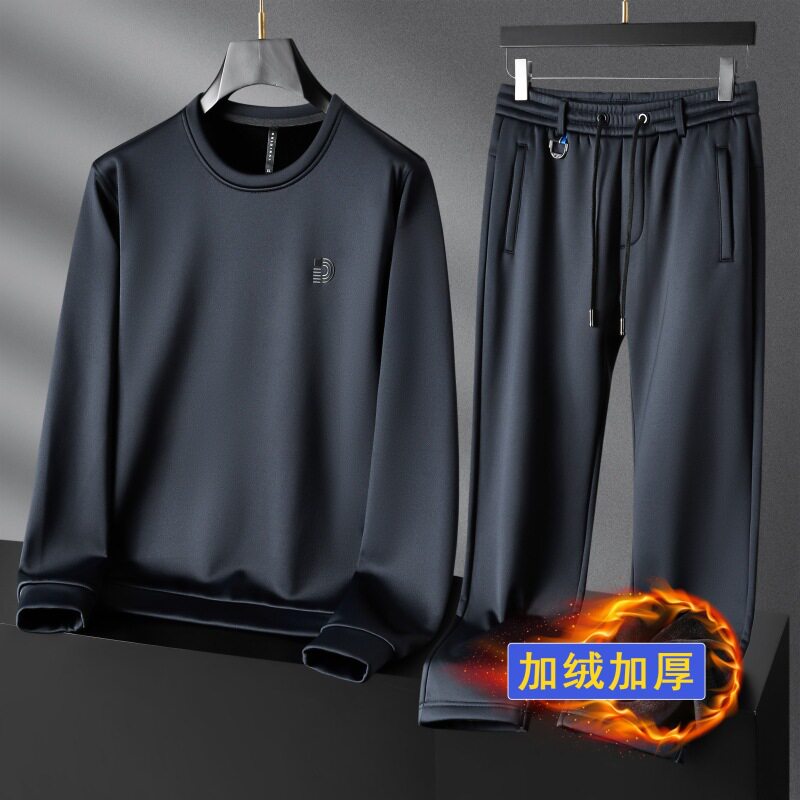 高级感休闲套装2026春秋冬季加绒加厚工作服男装卫衣卫裤两件套