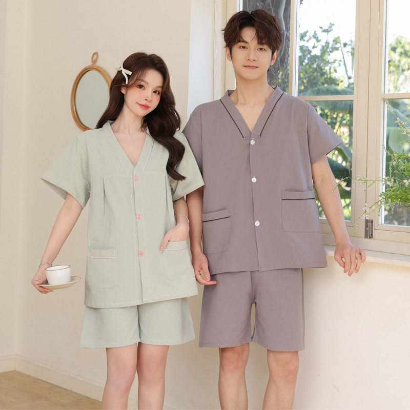 前后开背男女情侣牙边艾灸服推拿按摩美容刮痧针灸家居服理疗调理