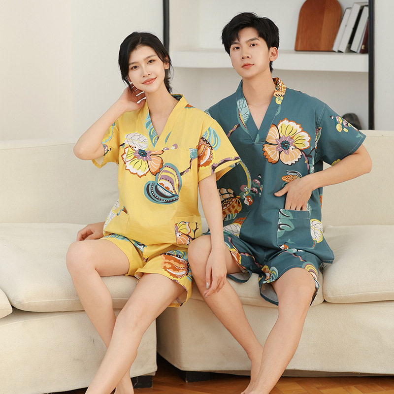 安睿倪 情侣款睡衣汗蒸服浴服女款男款大码亲子儿男女童家居棉