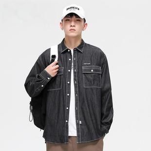 衬衣修身 男2026春夏开衫 日系复古清新休闲上年轻 牛仔衬衫 跨境长袖