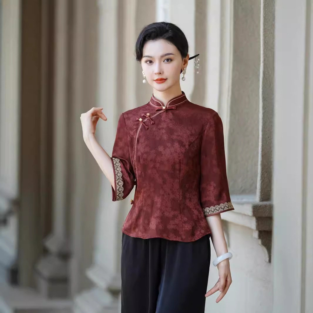 妈妈中式国风唐装上衣女夏季2025新款阔太太改良旗袍上衣气质外贸