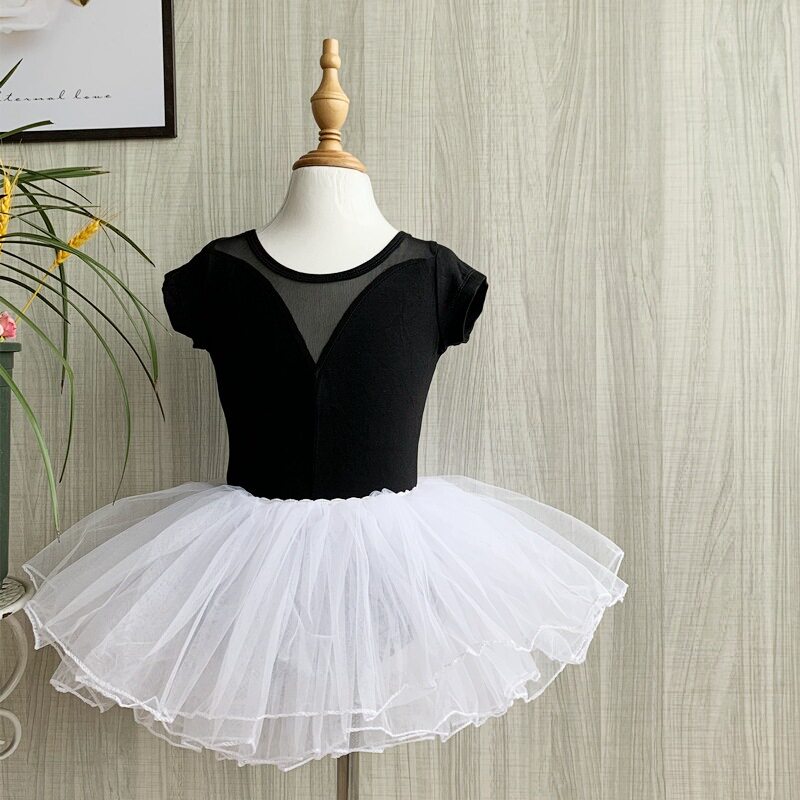 儿童舞蹈练功服网纱连体开裆暗扣夏季短袖形体服中国民族舞考级女