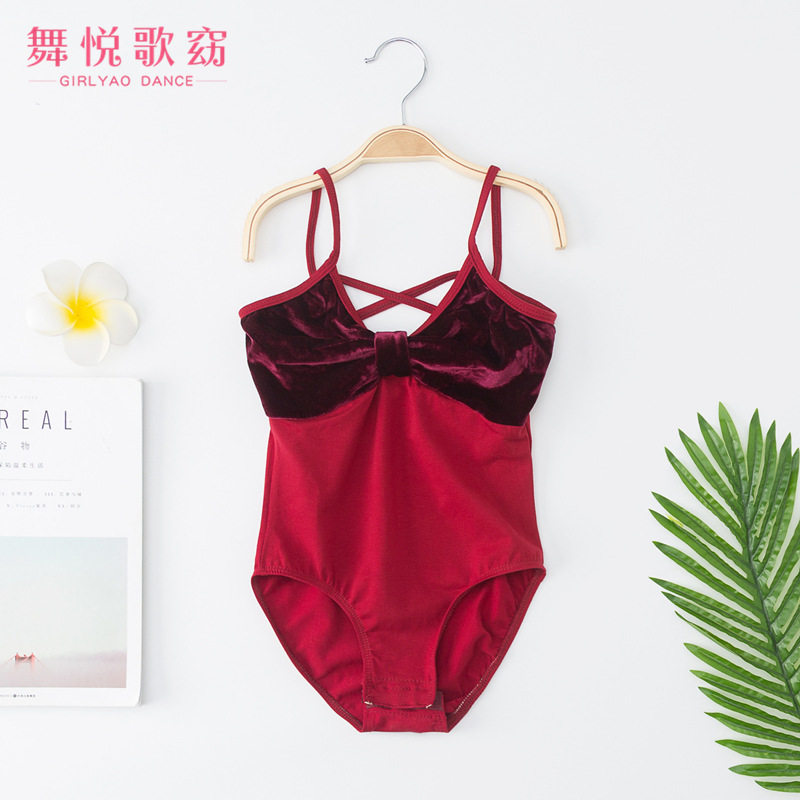 春美背儿童舞蹈服女芭蕾舞吊带练功考级服金丝绒棉形体服开档训练