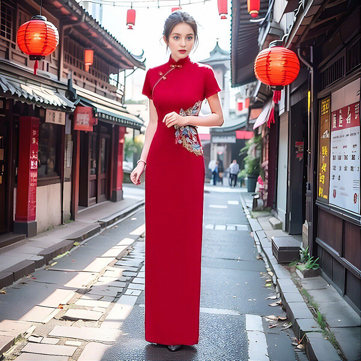 走秀旗袍长款演出团队2026新款蕾丝宴会气质优雅复古改良长连衣裙