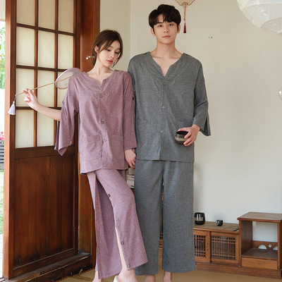 长款艾灸服肩开袖开纯棉男女情侣前后开理疗养生服腿侧开套装刮痧