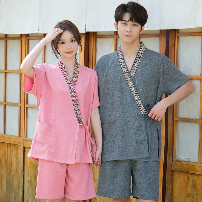 纯棉汗蒸服开衫男女情侣和服套装按摩足疗服大码家居休闲服刮痧浴