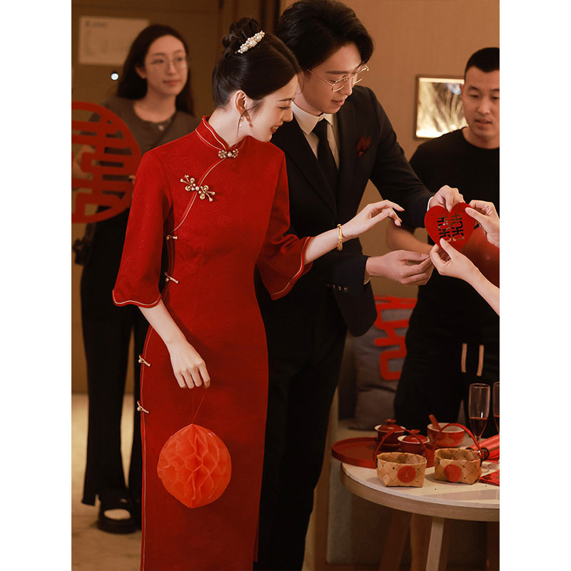 红色旗袍2026春夏年新款年轻款敬酒服新娘结婚订婚回门服连衣裙女