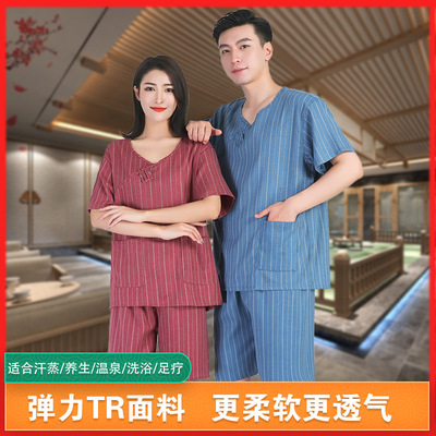 2025新款高档弹力TR加厚汗蒸服男女浴衣浴场衣服套装 桑拿美容服
