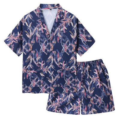 天丝棉汗蒸服女弹力桑拿印花情侣睡衣男大码洗浴足疗家居服酒店