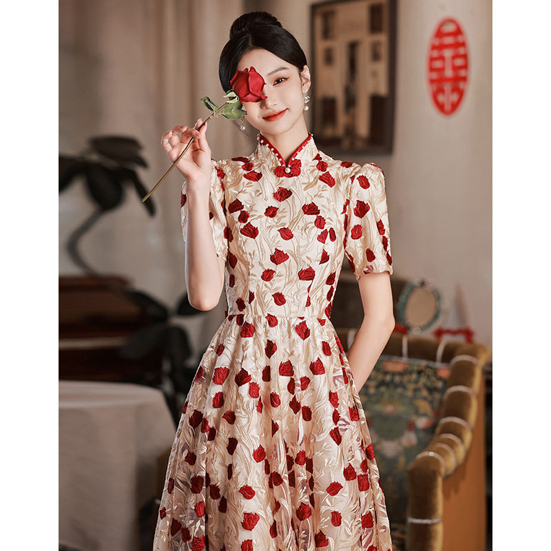敬酒服新娘旗袍平时可穿回门便装结婚订婚小礼服连衣裙女夏季年轻