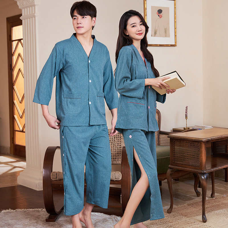 高档贡棉艾灸服长款前后开扣采耳服男女情侣理疗服汗蒸按摩美容服