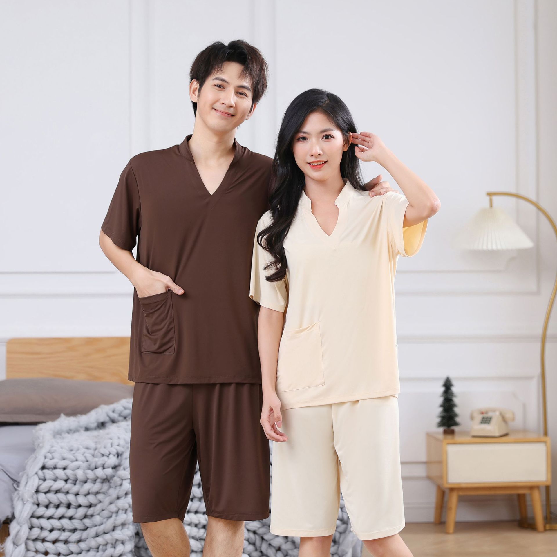 2026春夏新品高档汤泉浴服冰凉丝浴衣男女款按摩汗蒸服足浴家居服