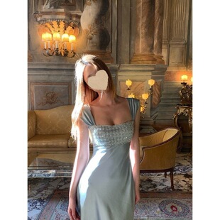 Lattitude Siena缎面轻奢感宴会礼服裙重工珠片吊连衣裙 杨小鹭