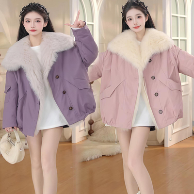 胖MM200斤大码皮草外套女装洋气潮牌加厚加绒大毛领环保毛派克服