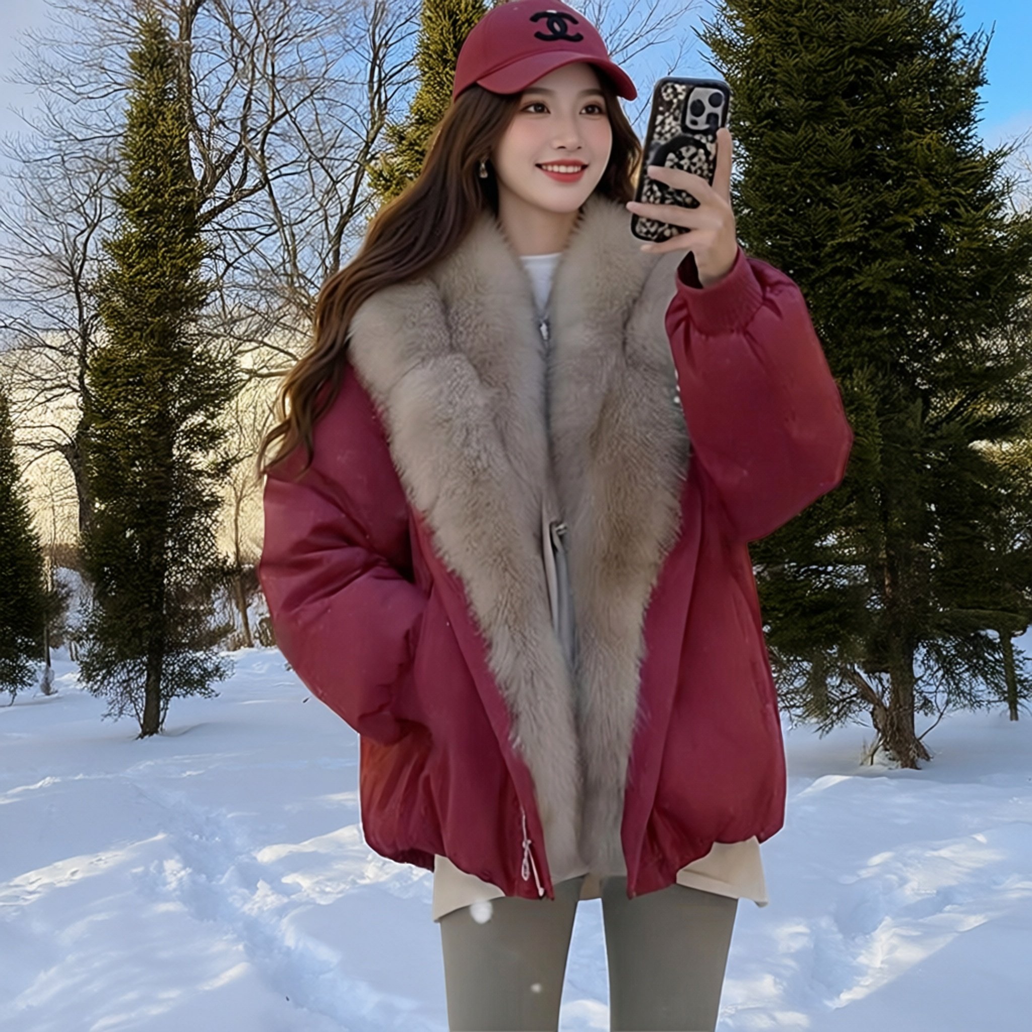 过年装高端女装正品高档仿狐狸毛皮草千金毛毛外套厚羽绒服派克服