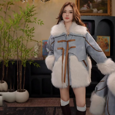 女装大码胖MM外套加绒仿皮草中大童加厚派克服秋冬新款洋气亲子装