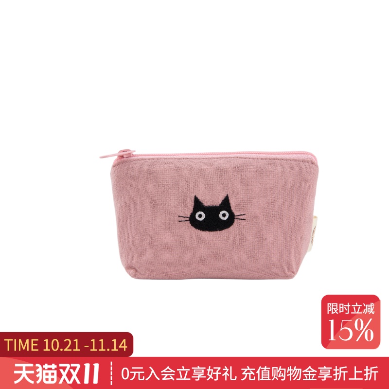 HIKOSEN CARA卡拉猫小黑猫零钱包卡包日系糖果色女帆布耳机包小包