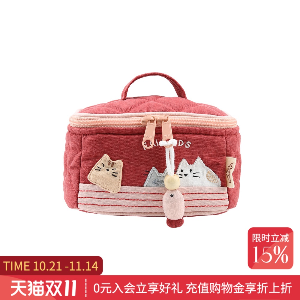 HIKOSEN CARA卡拉猫迷你化妆包女生日系撞色猫咪精油收纳包口红包