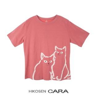 印花猫咪糖果上衣 HIKOSEN CARA卡拉猫短袖 t恤百搭纯棉半袖 女夏季