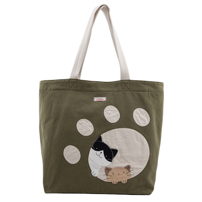 HIKOSEN CARA卡拉猫猫猫小爪印托特包日系素色大容量帆布女生单肩