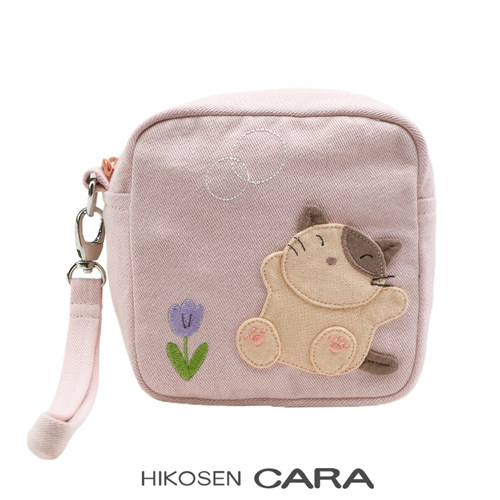 HIKOSEN CARA小Gon猫猫手拿包帆布猫咪可爱粉色女耳机包手腕包包 - 封面