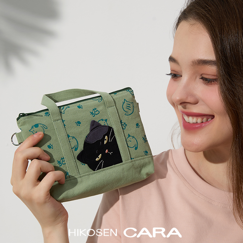 茶丸猫猫斜挎包棉制可爱帆布