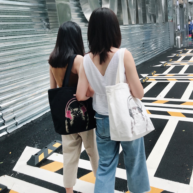 CARA日本卡拉猫单肩包休闲手提小清新简约帆布包女大容量购物袋